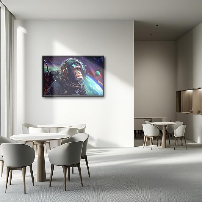 Framed Large Monkey Astronaut Wall Art, Oversized Chimpanzee Spacemen Wall Decor for Living Room, Outer Space Canvas Painting Pictures Modern Artwork for Living Room Bedroom Office 36"x24"