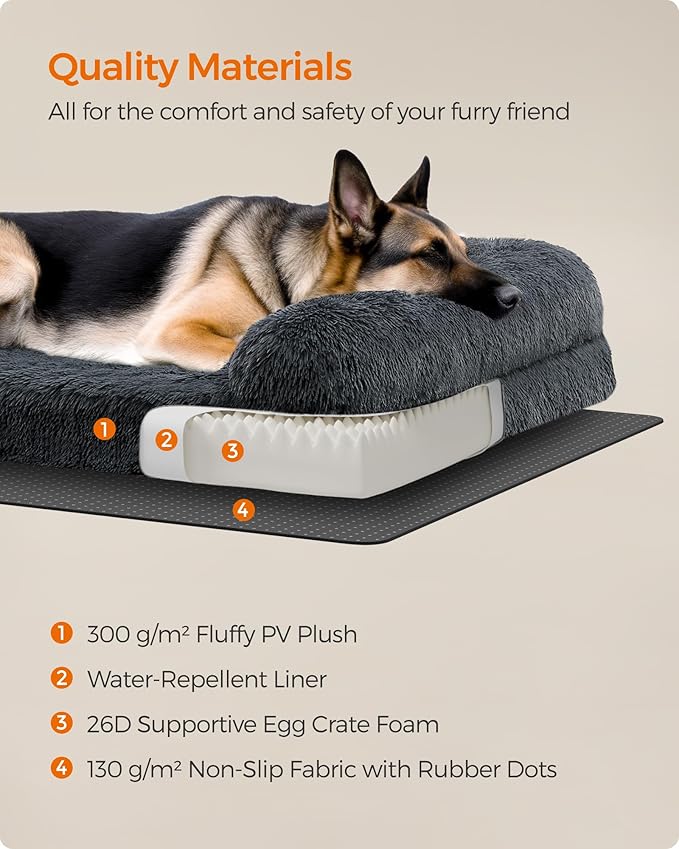 Feandrea Dog Bed, Orthopaedic Dog Sofa Bed for Large Dogs, Waterproof Ped Bed with Removable Washable Cover, 48 x 33.5 x 9.5 Inches, Dark Gray UPGW234G02