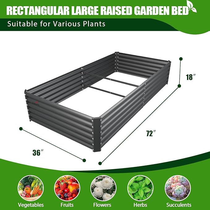 A ANLEOLIFE 6X3X1.5 ft Galvanized Raised Garden Beds Outdoor, Rectangular Metal Planter Box for Planting Vegetables Flowers Herb, Anti-Rust & Easy-Setup, Quartz Grey