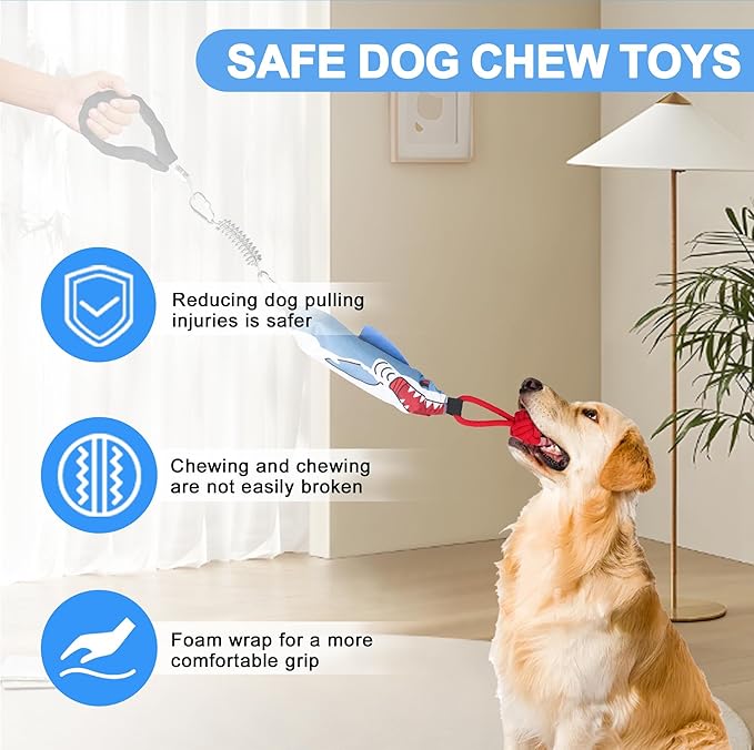 Dog tug of war Toy with Handle,Interactive Dog Toys with Squeak for Aggressive chewers, Durable Bungee Cord Toy with chew Ball