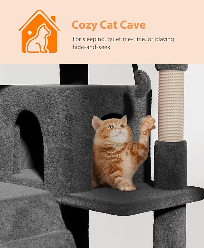 60" Cat Tree Tower for Indoor Cats Large Adult,Cute/Tall Modern Cat Tree for Big Cats 20 lbs, Plush Multi-Level Cat Condo with Scratching Posts,Dangling Ball (Smoky Gray, 60 inch)