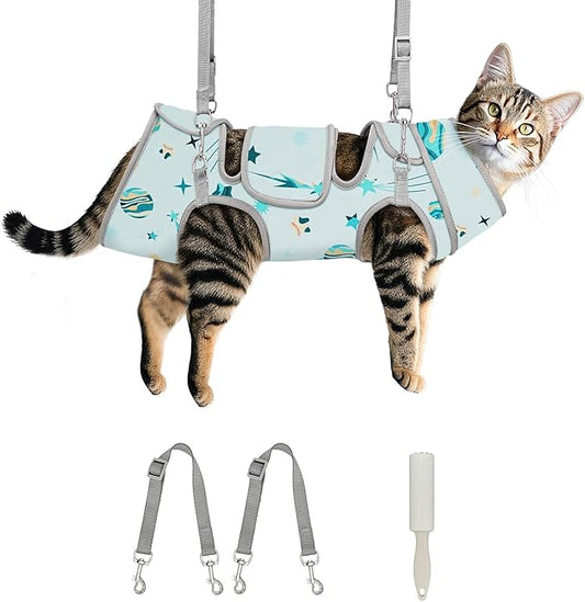 Cat Grooming Hammock, Self-Adherent Wrap for Cutting Nails, Anti-Escape Calming Grooming Bag for Medicine, Nail Clipping, Teeth Brushing, Ear Cleaning