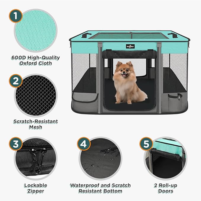 Foldable Pet Kitten Playpen, Waterproof Portable Pet Cat Dog Playpen Kennel Tent for Small Dog Cat, Removable Shade Cover, Come with Free Carrying Case, Indoor Outdoor Use for Small Animals, BlackTeal