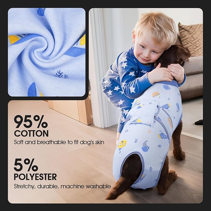 FUAMEY Recovery Suit for Dogs After Surgery,Soft Breathable Dog Bodysuit E-Collar & Cone Alternative Surgical Suit,Male Female Dog Neuter Spay Suits Anti Licking Wounds Onesie Blue Boat XS