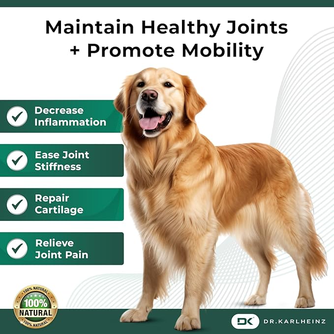 Glucosamine for Dogs - Max Strength Hip and Joint Supplement for Dogs - MSM, Chondroitin, Hemp Oil, Turmeric - Mobility Support and Pain Relief - 120 Chewable Tablets (Chicken Flavor)