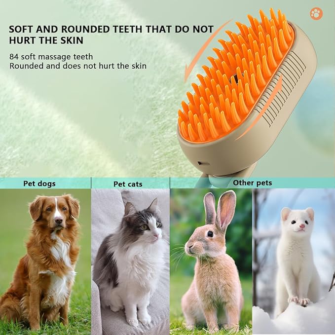 3 in 1 Cat Steam Brush, Pet Steam Cats Brushes Rechargeable Anti-Static Grooming Brushe, Vibration Massage Cleaning Shedding & Combing Multifunctional Hair Removal Comb for Cats Dog (Khaki)