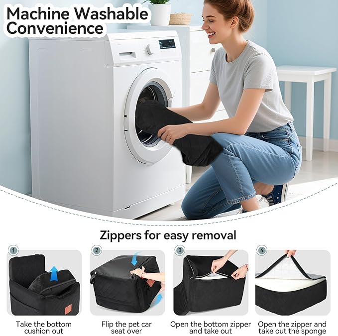 Dog Car Seat for Small/Medium Dogs Under 35lbs,Memory Foam Dog Booster Seats,Detachable and Washable Traval Pet Car Seat,Dogs Bed with 2 Safety Belts(Balck)