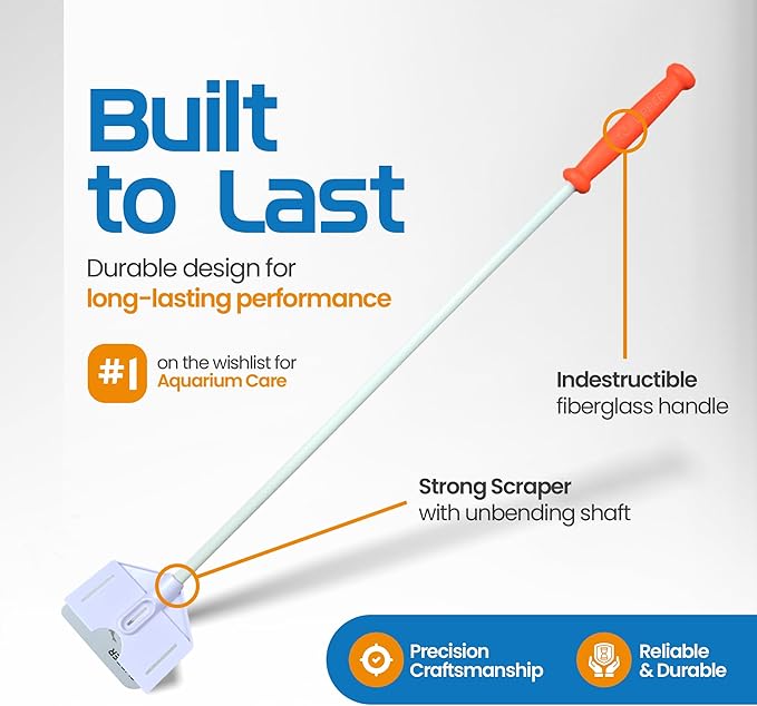 FL!PPER Flipper Platinum Aquarium Algae Scraper | Glass & Acrylic Tank Cleaner with Serrated Blade for Efficient Aquarium Maintenance (18” Rigid Shaft)