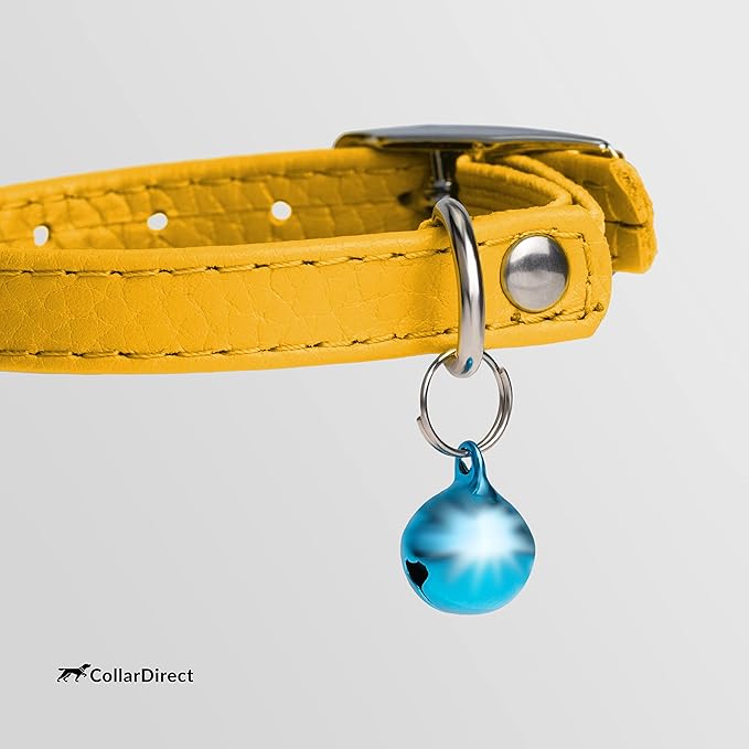 CollarDirect Leather Cat Collar with Removable Bell – Safety Kitten Collar with Elastic Strap (Yellow, 15 - 18 cm)