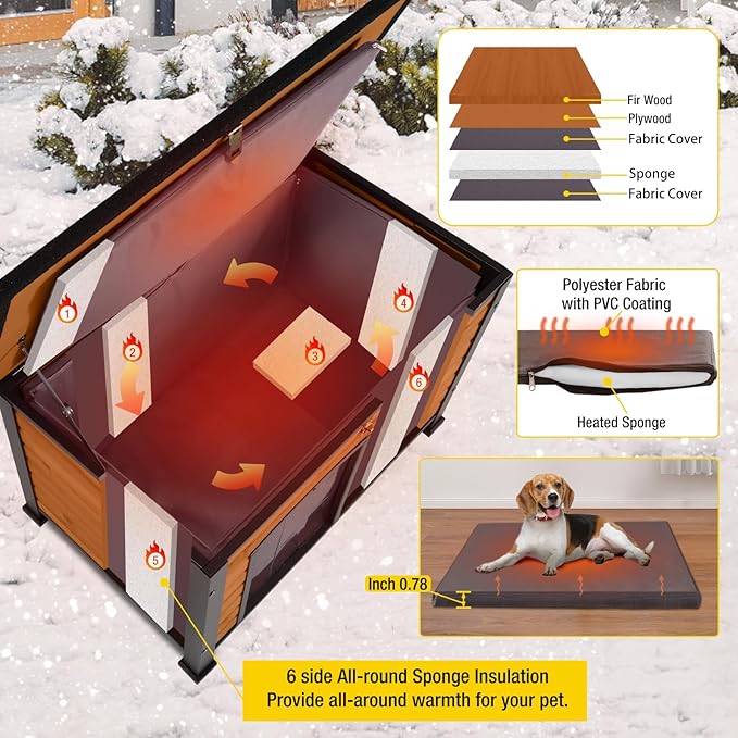 Aivituvin Dog House Outdoor & Indoor Dog Kennel with Insulated Liner for Winter Waterproof Large Dog Cage for Small & Medium & Large Dogs,Unique All-Around Iron Frame
