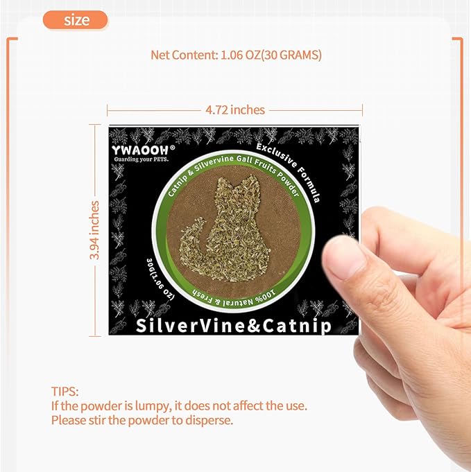 Catnip & Silvervine Powder – 30g Blend of Silvervine Gall Fruit & Catnip, Non-Addictive, for All Cat Ages, Multi-Use with Toys, Scratchers & Protecting Furniture, with 5 Little Pouches