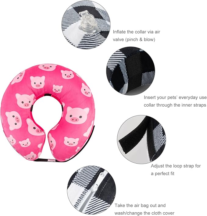 CuteBone Inflatable Dog Neck Donut with Removable Soft Fleece Covers for Small/Medium/Large Dogs and Cats After Surgery GWB01XL
