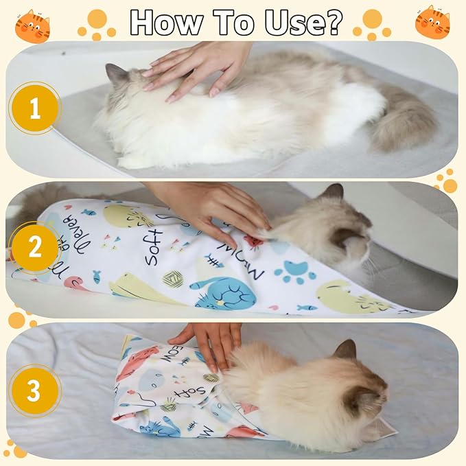 Cat Wrap for Grooming-Premium Cat Grooming Wrap Cat Restraint for Nail Clipping, Self-Adherent Soft Cat Blanket to Wrap Cat Anti-Scratch Anti-Escape Grooming Bag (White, L(Within 9lbs))