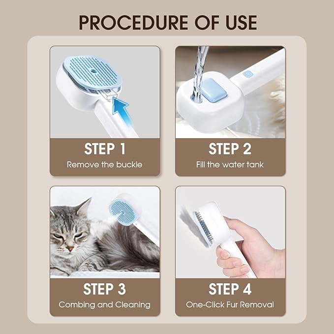 Cat Steam Brush，3 In 1 combs for indoor cats，pet steam brush for shedding,Dog shedding for Long and Short Hair Dogs and Cats Pet Grooming Brush Remove Tangled Loose Hair (Blue)