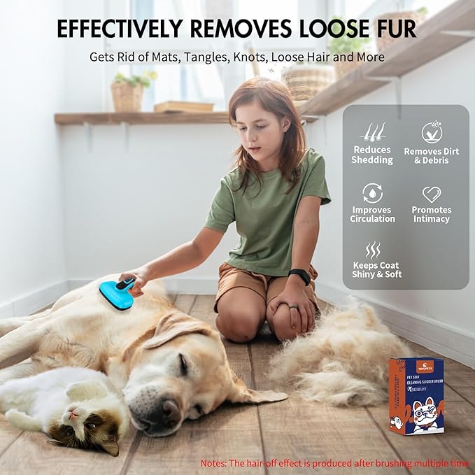 Dog Self Cleaning Slicker Brush for Shedding, Ideal for Short Long Haired Dogs, Including Cat. Removes Loose Fur, Undercoat, Mats, Tangled Hair. Suit for Large Medium Small Animal. Blue