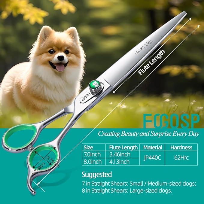 7'' Straight Dog Grooming Scissors Professional Grooming Shears for Dogs Cat Pet Japan 440C Stainless Steel Dog Cutting Scissors for Grooming Right Handed