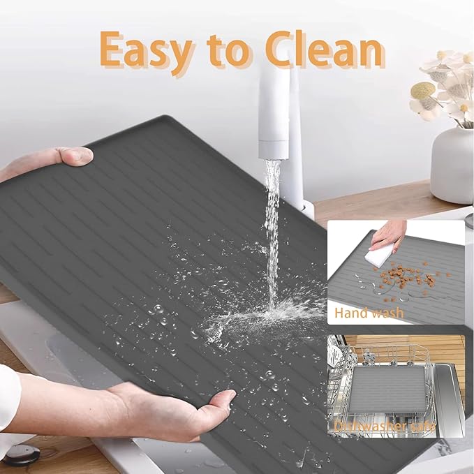 24" x 16" Dog Food Mat, Silicone Pet Mats for Food and Water, Nonslip Pet Feeding Mats for Floors, Dog Cat Bowl Mat with Raised Edges, Black