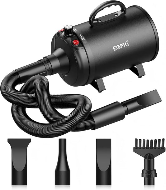 Dog-Hair-Dryer, 5.2HP/ 3800W High Velocity Pet Blow Dryer with Heater for Grooming, Speed Temperature Adjustable Dog Blower Grooming Dryer with 4 Nozzles