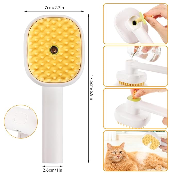 3-in-1 Cat & Dog Steam Brush – USB Rechargeable Spray Grooming Comb with Silicone Teeth – Anti-Static, Shedding Control & Massaging for All Hair Types Long/Short Hair Pets (Green)