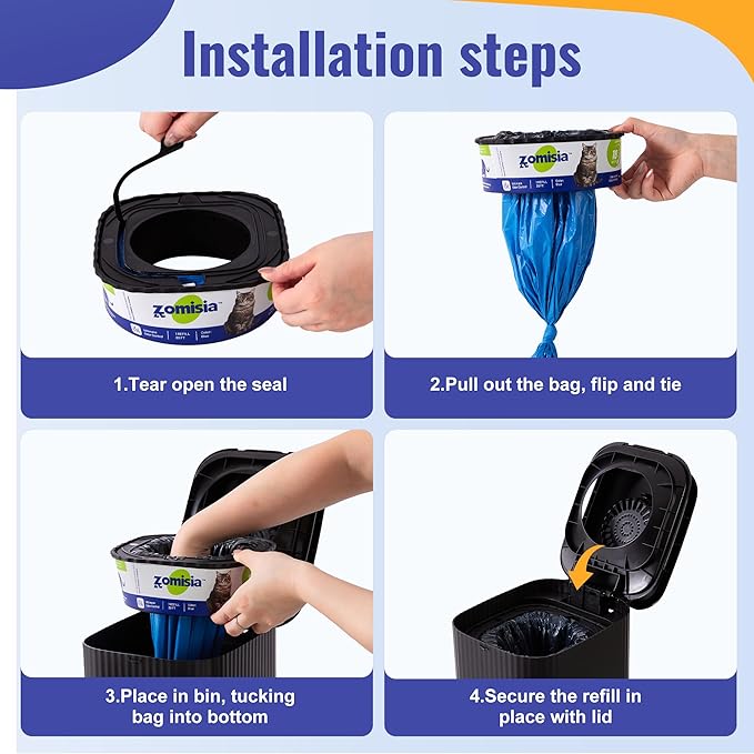 2 Pack Cat Litter Refill Bags, Non-See-Through Jumbo 60FT Cartridge Refill Total Up to 36 Weeks (Over 8 Months) Per Cat for Odor Control, Compatible with Genie Standard, Plus, Style