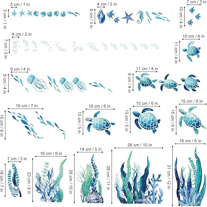 decalmile Under The Sea Seaweed Wall Decals Sea Turtle Ocean Grass Jellyfish Wall Stickers Baby Nursery Bedroom Bathroom Wall Decor