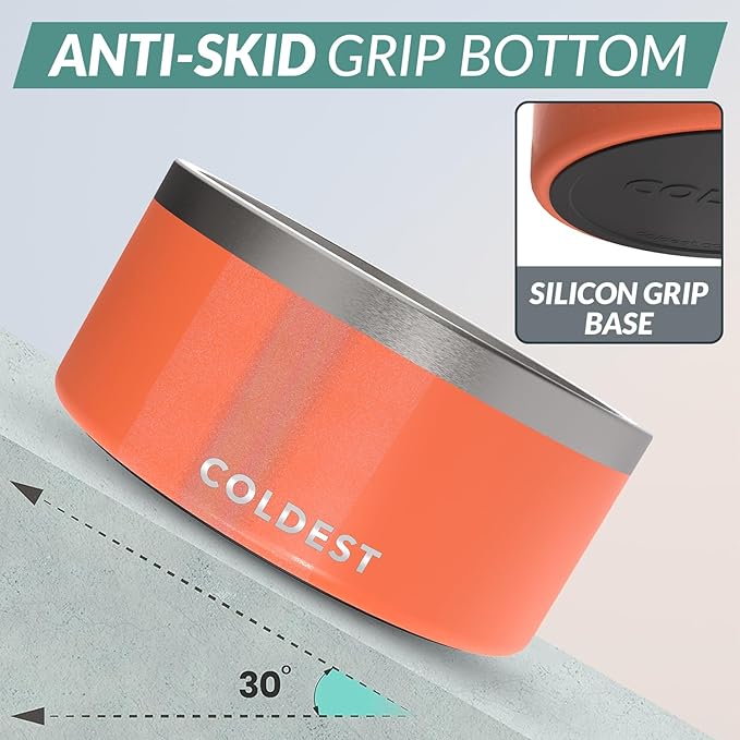 Coldest Dog Bowl - Anti Rust Metal, Non Slip, 3 Layers Insulated Stainless Steel Dog Bowls - Spill Proof & Heavy Duty - Water Bowl for Dogs, Cats & Pets, Dish Washer Safe (200 oz, Candy Red Glitter)
