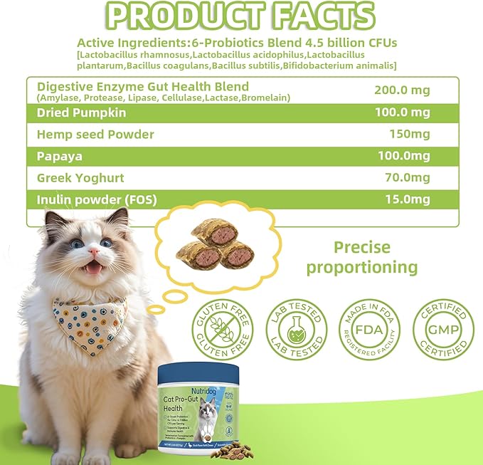 Cat Probiotic for Digestive & Gut Health - 150 Dual Texture Crunchy & Creamy Bites - Relief for Constipation, Diarrhea & Sensitive Stomach with Prebiotics & Taurine for Kittens & Seniors