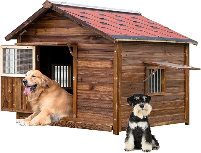 Dog House for Large Dogs Outside with Door and Adjustable Window, Big Dog House Outdoor Weatherproof with Removable Floor, Extra Large Pet House, 7XL