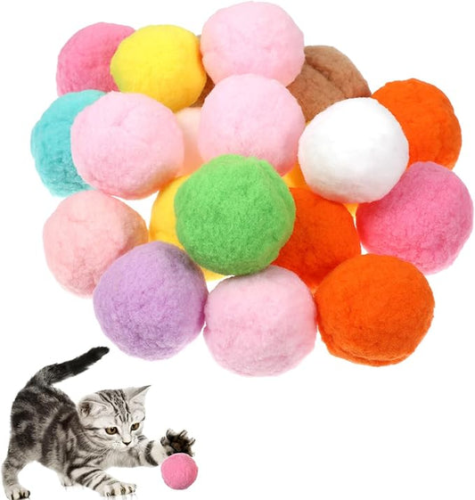 20Pcs 1.6" Cat Toy Balls, Soft Kitten Pom Pom Toys, Plush Interactive Playing Quiet Ball Cats Favorite Toy, DIY Craft Decorations, Training and Sensory Enrichment
