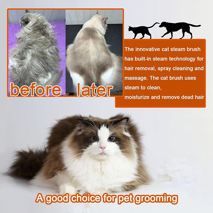 Cat Steam Brush for Shedding, 4 in 1 Rechargeable Pet Steam Brush for Dogs and Cats, Anti-Static, Massage, Cleaning, Shedding & Combing All In One! (White)