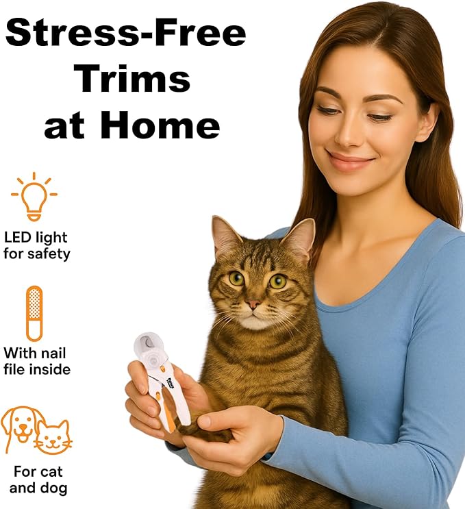 Cat Nail Clipper & Small Dog Nail Clippers with LED Light - Illuminates Nails & Bloodline for Safe, Easy Trimming - Extra Sharp, Avoid Over-Cutting - Essential Cat Supplies, White