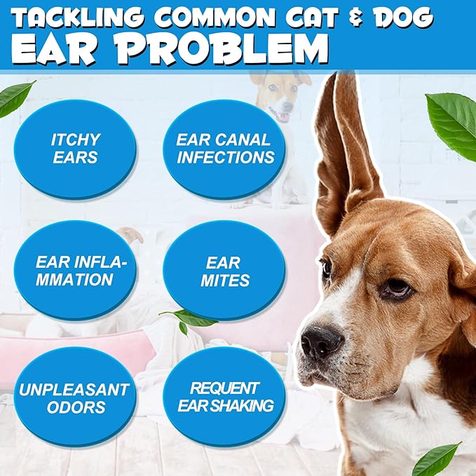 Dog & Cat Ear Infection Treatment Drops, Pets Ear Cleaning Drops with 1% Hydrocortisone for Dog & Cats Yeast Infection, Itchy Ear Relief, Pet Ear Care Supplies for Dogs & Cats -2fl oz