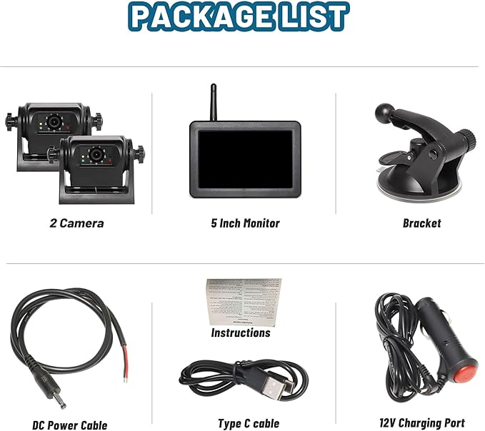 EWAY 2 Magnetic Wireless Backup Cameras HD1080P w/ 5" Split Screen Monitor Portable No Wiring Trailer Hitch IR Night Vision Rear View Camera for Truck Pickup RV Camper 5th Wheel Boat Horse Trailer