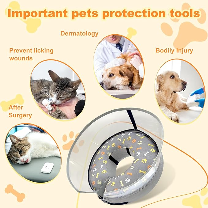 Dog Cone Collar with Enhanced Anti-Licking, Inflatable Dog Cone After Surgery, Adjustable Size with Soft Padding for Small Medium Large Dogs - M