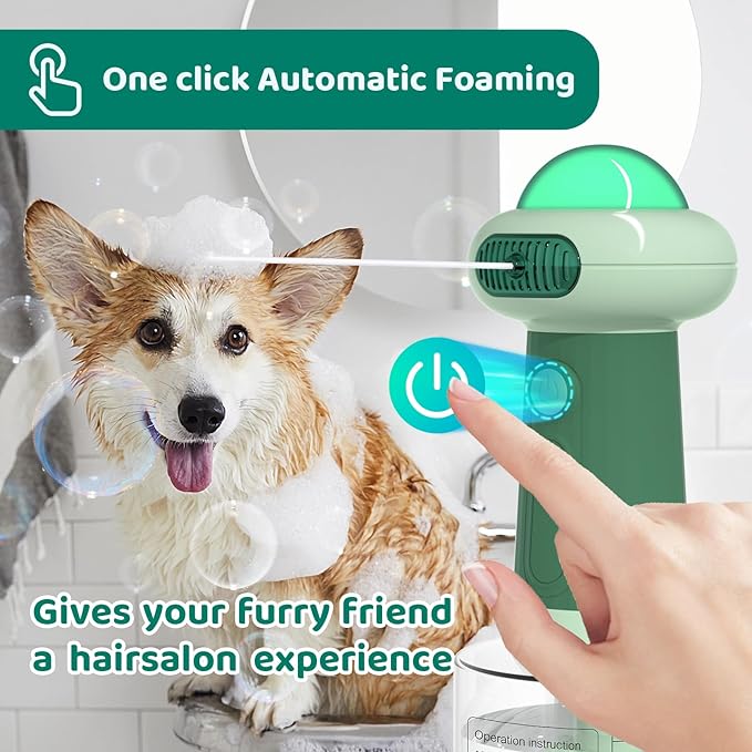 Dog Shampoo Dispenser, UFO Dog Shampoo Sprayer, Electric Foaming Shampoo Dispenser for Dog and Cat Washing, for Bathtub, Kitchen Sink, Bathroom Cleaning, Green