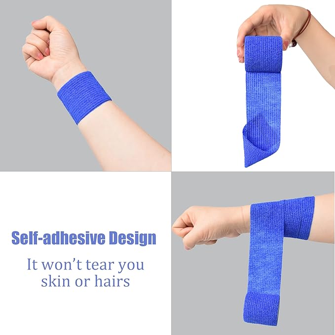 9 Pack 2" x 5 Yards Self Adhesive Bandage Wrap Self Stick Wrap for Ankle, Wrist, Finger, Sports, Breathable Cohesive Vet Tape for Pets (D Dark Blue)
