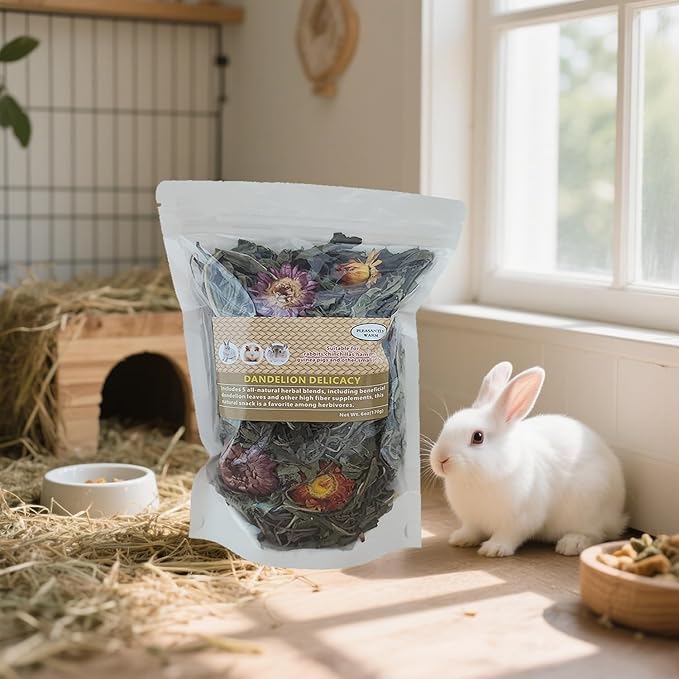 Dandelion Treat - High Fiber Food for Chinchillas, Guinea Pigs & Squirrels - 5 Herbal Blends, 6oz - Rabbit, Hamster & Small Pet Snack