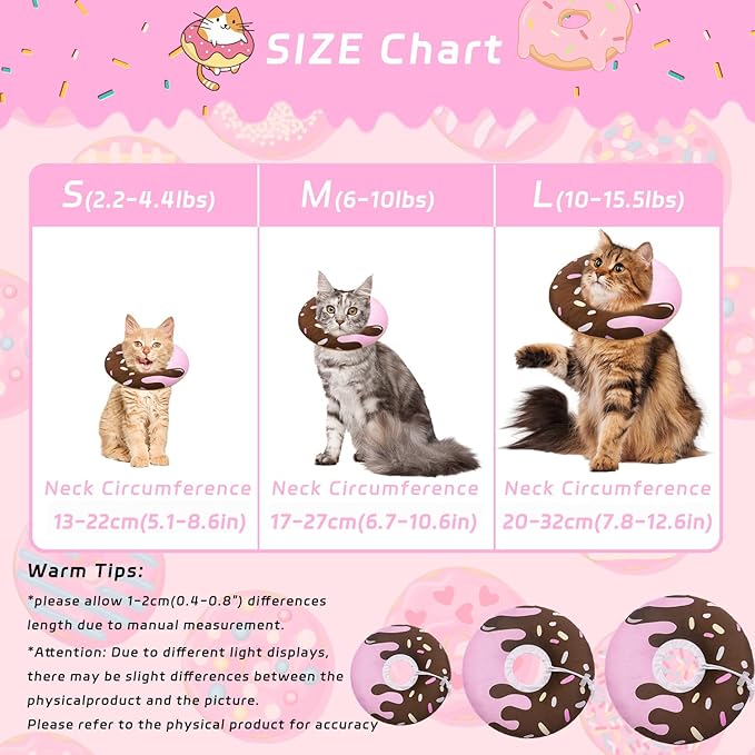 Cat Cone Collar Soft, Adjustable Cat Recovery Collar Kitten Cones to Stop Licking, Cute Donut Neck Donut Pillow After Surgery, Healing Elizabethan Collar for Kittens(Chocolate, Large)