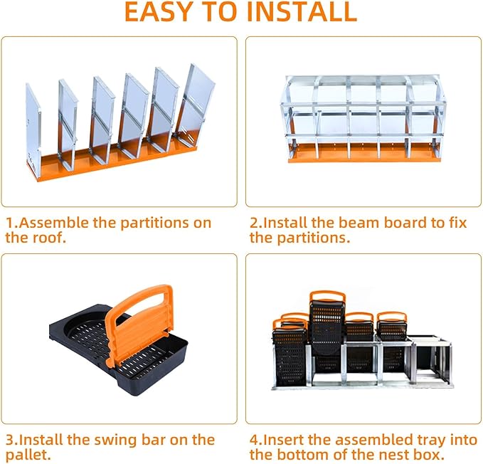 Chicken Nesting Boxes, 10 Hole Metal Chicken Laying Box with with Removable Trays and Roll Out Egg Collection for Chicken Coop, Orange