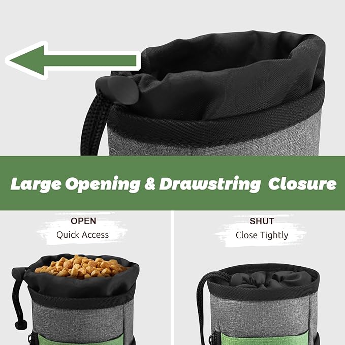 Dog Treat Pouch Training Behavior Aid, Dog Treat Training Bag for Dog Walks Outdoor Activities Travel, Built-in Poop Bag Dispenser 3 Ways to Wear