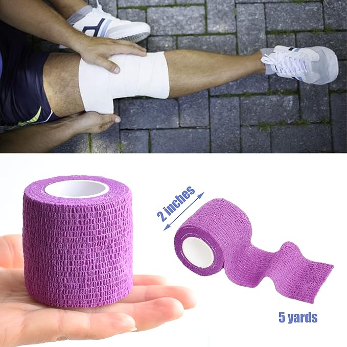 9 Pack 2" x 5 Yards Self Adhesive Bandage Wrap Self Stick Wrap for Ankle, Wrist, Finger, Sports, Breathable Cohesive Vet Tape for Pets (Purple)