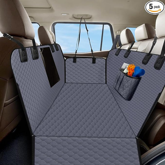 Dog Car Seat Cover for Back Seat, Waterproof Protector with Side Flaps, Scratchproof Hammock, Non-Slip Bottom for Cars/Trucks/SUVs (Grey)