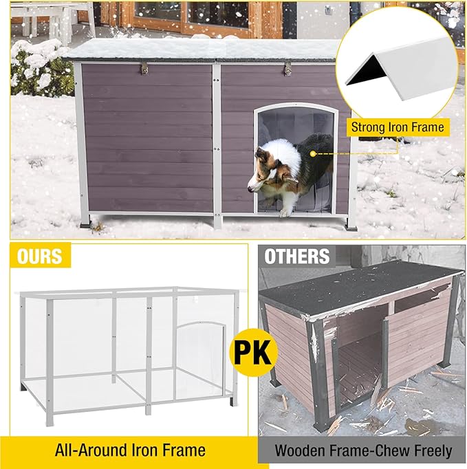 Aivituvin Outdoor Dog House 59" Extra Large Insulated Dog Kennel with Insulation Liner for Winter,All-Around Iron Frame