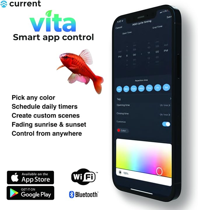 CURRENT USA ColorPlus Smart Freshwater Aquarium & Terrarium LED Light with App and Voice Control | Alexa & Google Home Compatible | Extra Vivid Colors for Fish Tank| Aluminum (for Tanks 48" to 60")