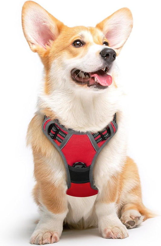 Eagloo Dog Harness Medium Sized Dog, No Pull Service Vest with Reflective Strips and Control Handle, Adjustable and Comfortable for Easy Walking, No Choke Pet Harness with 2 Metal Rings, Red, M