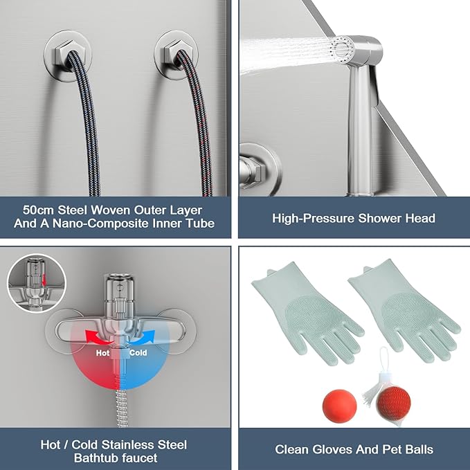 CuisinSmart 62" Dog Bathtub, Professional Dog Washing Station with Dog Wash Attachment, Dog Bath Pool for Outdoor, Indoor Shower and Grooming (Left Door)