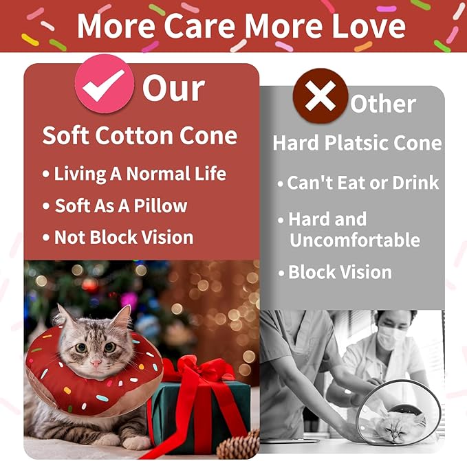 Cat Cone Collar Soft, Waterproof Cat Recovery Collars Spay Cones to Stop Licking Cute Donut E Collar After Surgery Anti-Lick Wound Healing Safety Elizabethan Collar for Kittens (Donut Brown, Small)