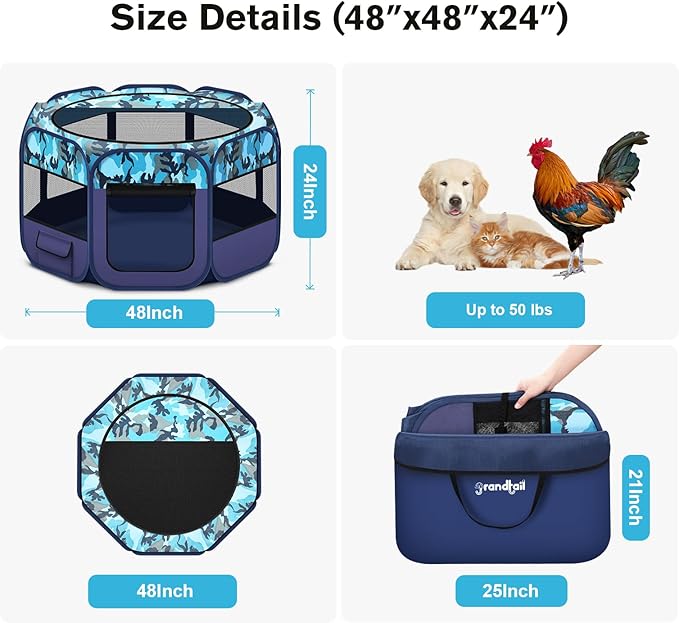 Dog Playpen, Pet Playpen, Portable Cat Playpen, Pop Up Foldable Puppy Playpen Exercise Kennel Tent with Carry Case Collapsible Bowl,Water-Resistant Shade Cover for Outdoor Indoor Travel (Large)