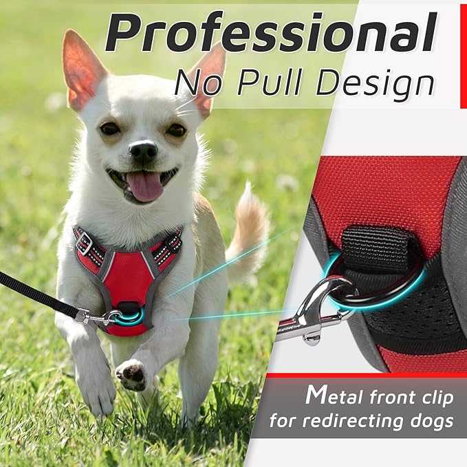 Eagloo Small Dog Harness No Pull, Service Vest with Reflective Strips and Control Handle, Adjustable and Comfortable for Easy Walking, No Choke Pet Harness with 2 Metal Rings, Red, XS