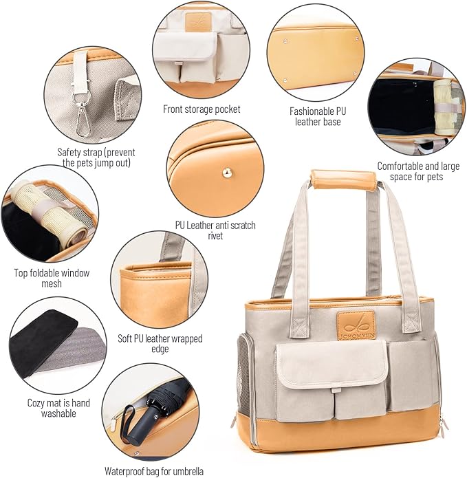 Dog Carrier, Cat Carrier, Pet Carrier, Foldable Waterproof Premium PU Leather Oxford Cloth Dog Purse, Portable Tote Bag Carrier for Small to Medium Cats and Small Dogs